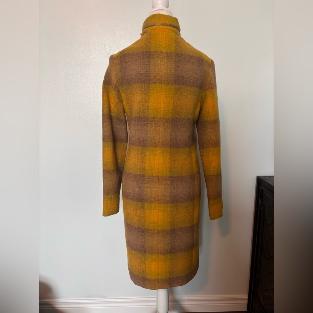 Vintage Plaid Yellow and Brown Women's Coat - Picture 4 of 16